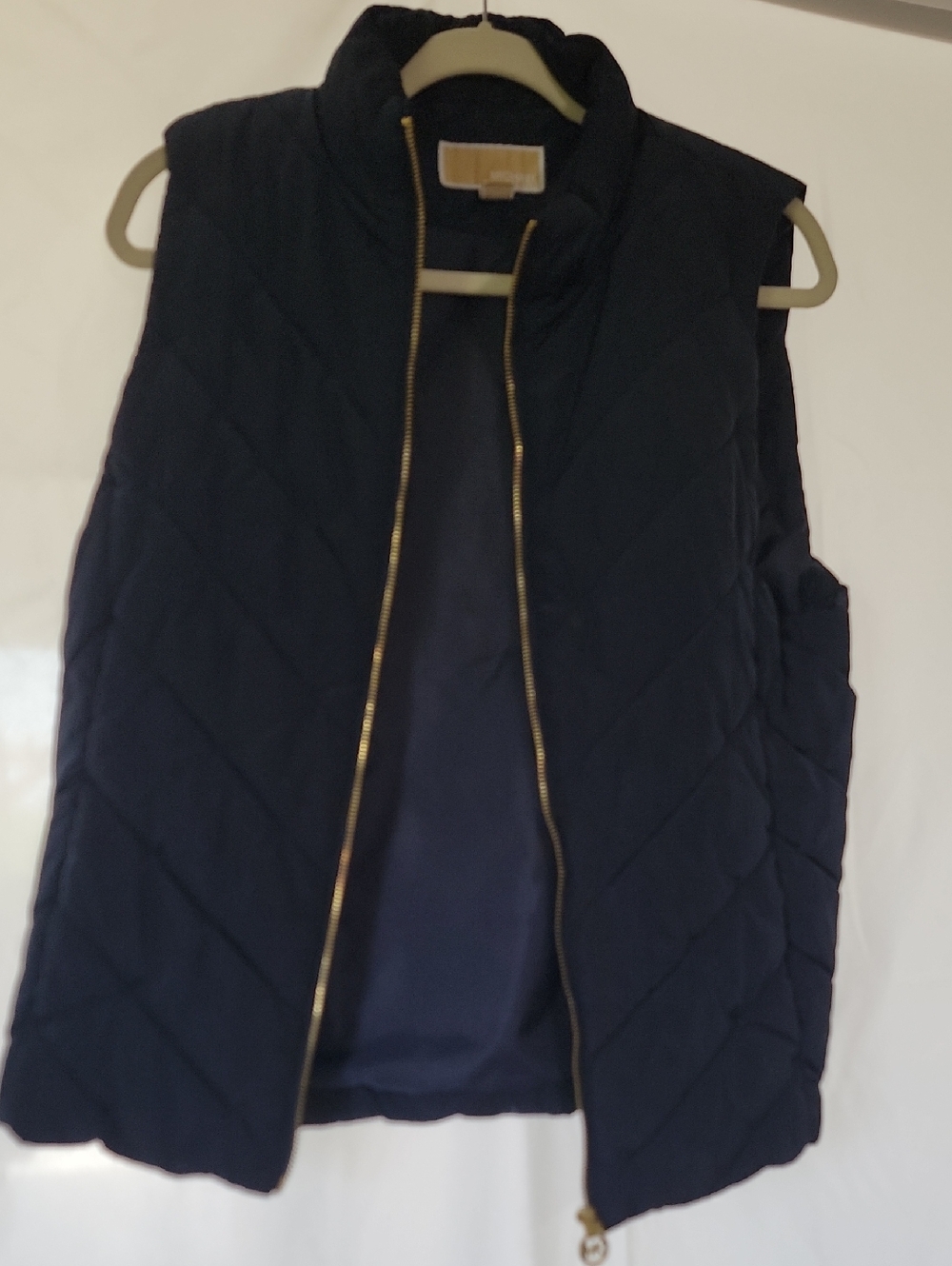Michael Kors Navy Quilted Puffer Vest with Gold Zipper